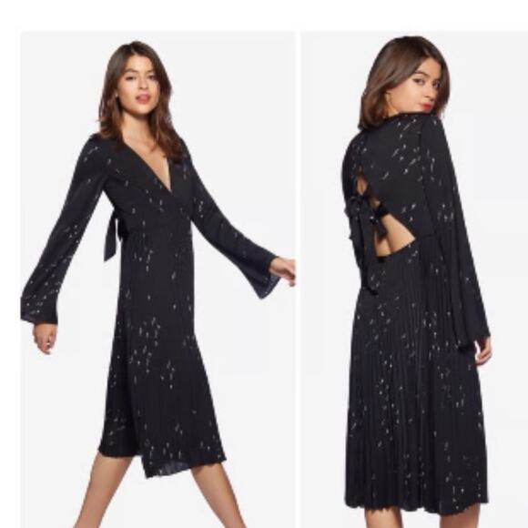 Avec Le Filled Black Lighting bolt print open back midi Dress size 0 - Picture 1 of 13